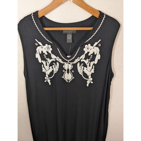 NWT Grace Elements Dress Women's 1X Black Sleeveless Shift Embroidered - Picture 2 of 10